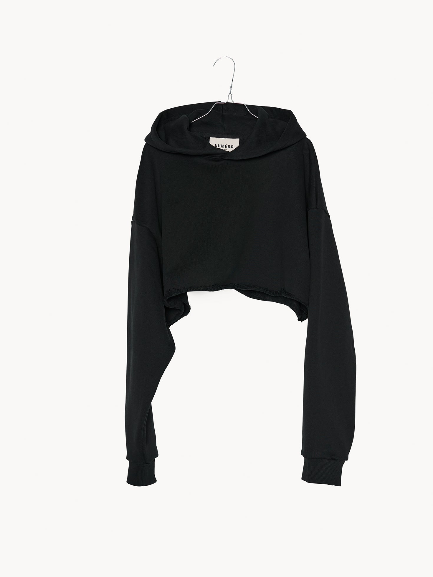 HOODIE OVERSIZED CROPPED 007 black with white logo